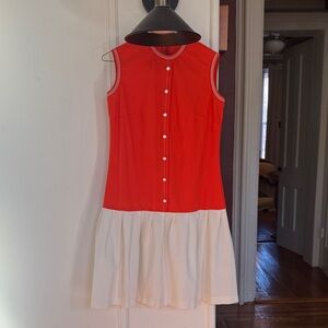 1960s Orange and White Sleeveless Dress